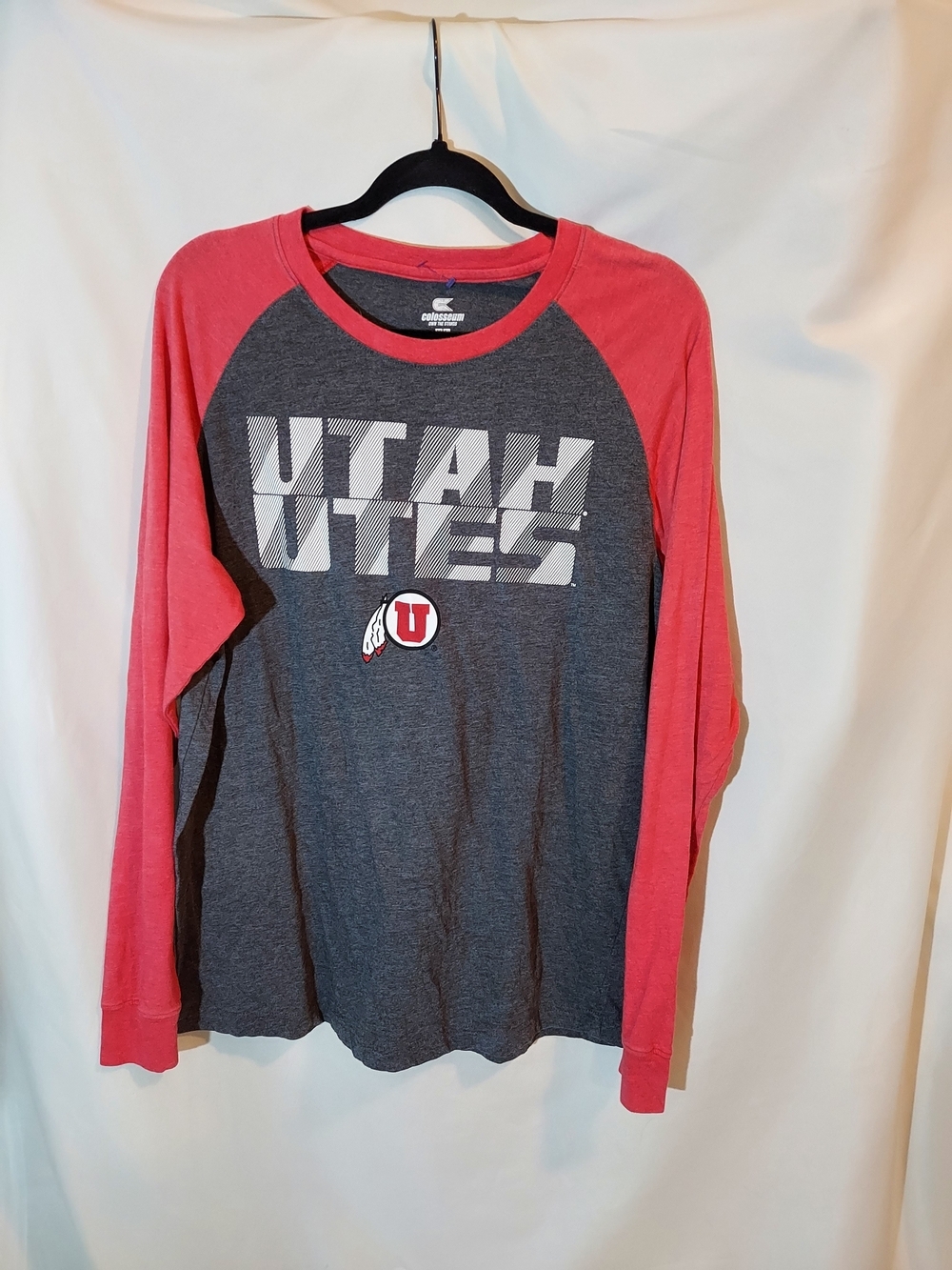 Colosseum University of Utah Utes Raglan Long Sleeve Shirt Gray Red XL